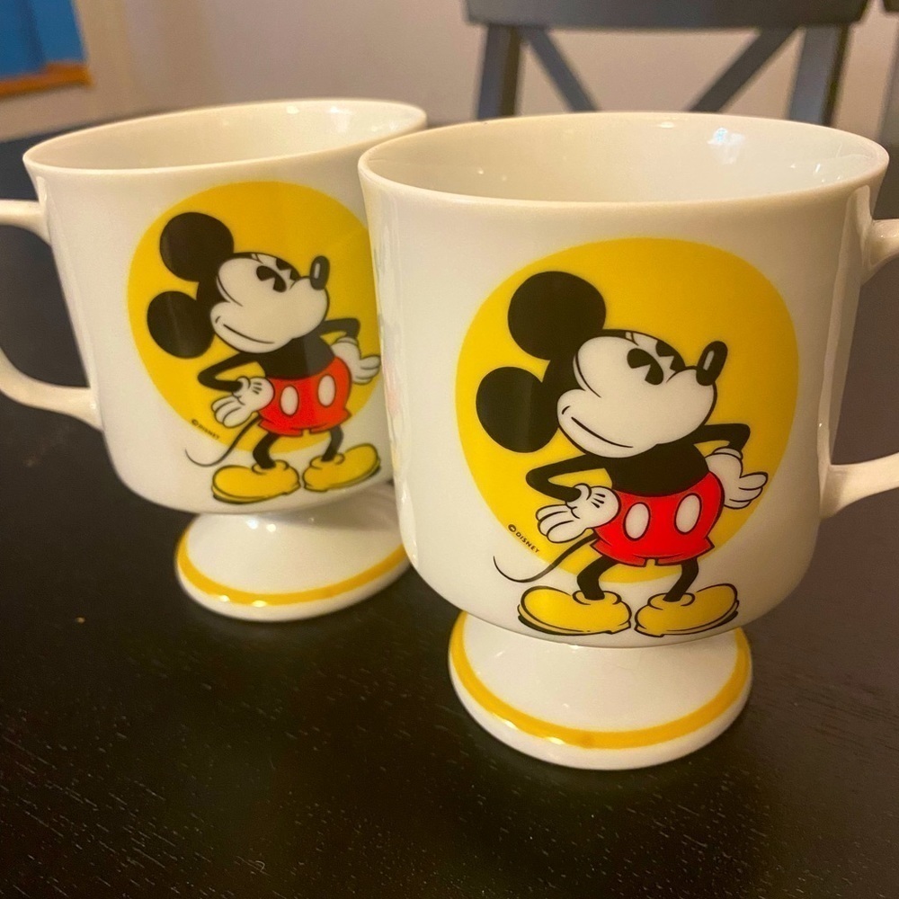 Walt Disney Set of 2 Mickey Mouse 70’s Style Footed Ceramic Mugs